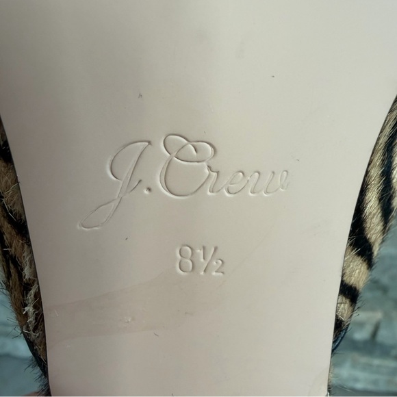 J.Crew Layla Mule Heels size 8.5M Calf Hair Zebra Print Black/Tan Block Heel - Picture 7 of 7